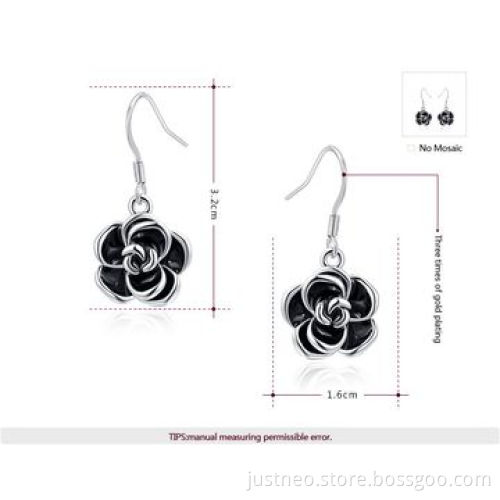 Fashion women hanging earrings, gold plated alloy with enamel decorated rose flower